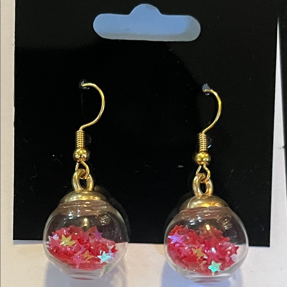 Gold and Pink Star Earrings